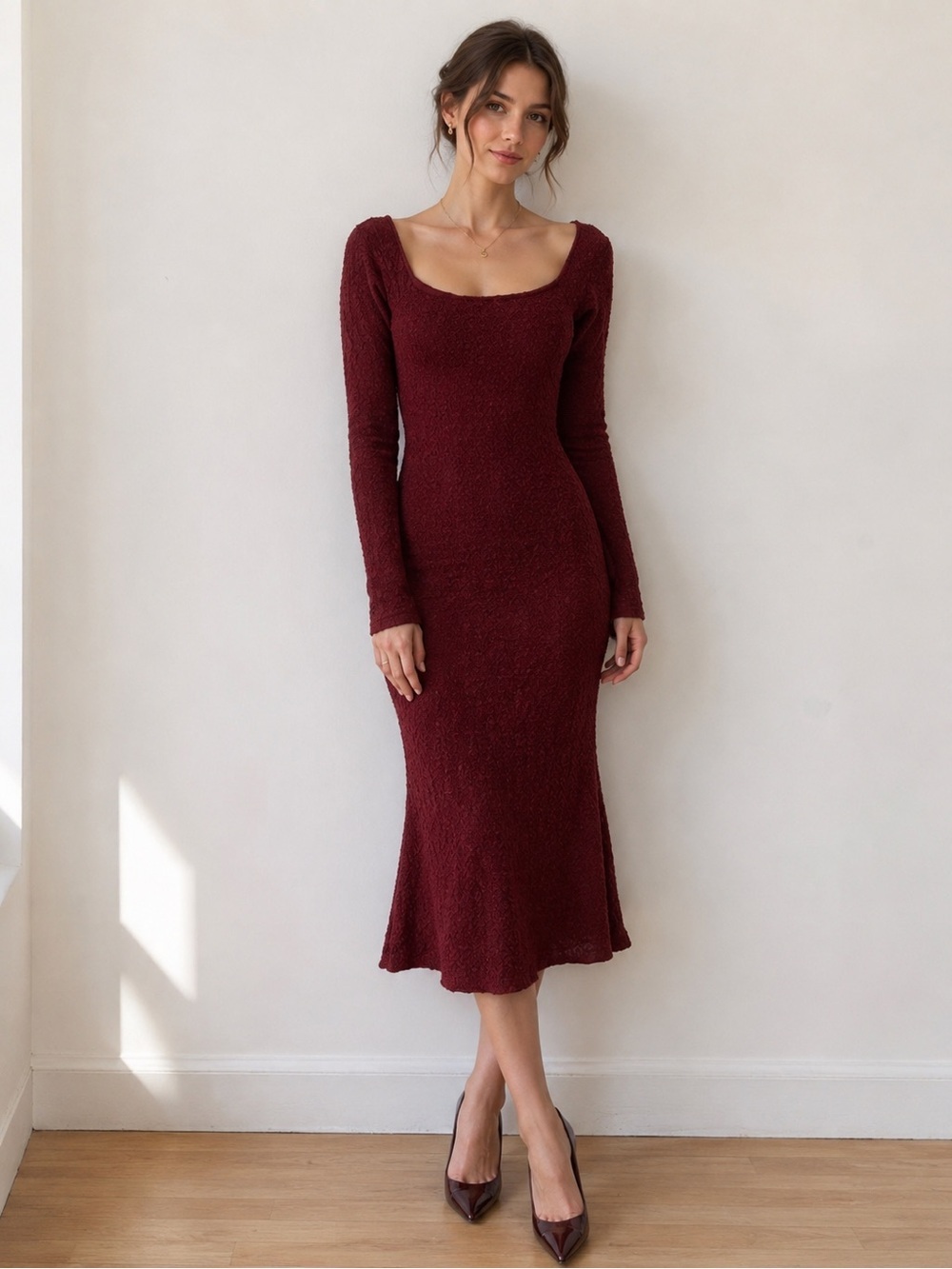 See You Monday Bateau Neck Long Sleeve Midi Dress Sz Med NWT